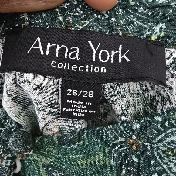Arna York Collection Dress Womens Plus 26/28 Green White Button Up Paisley - Picture 4 of 16
